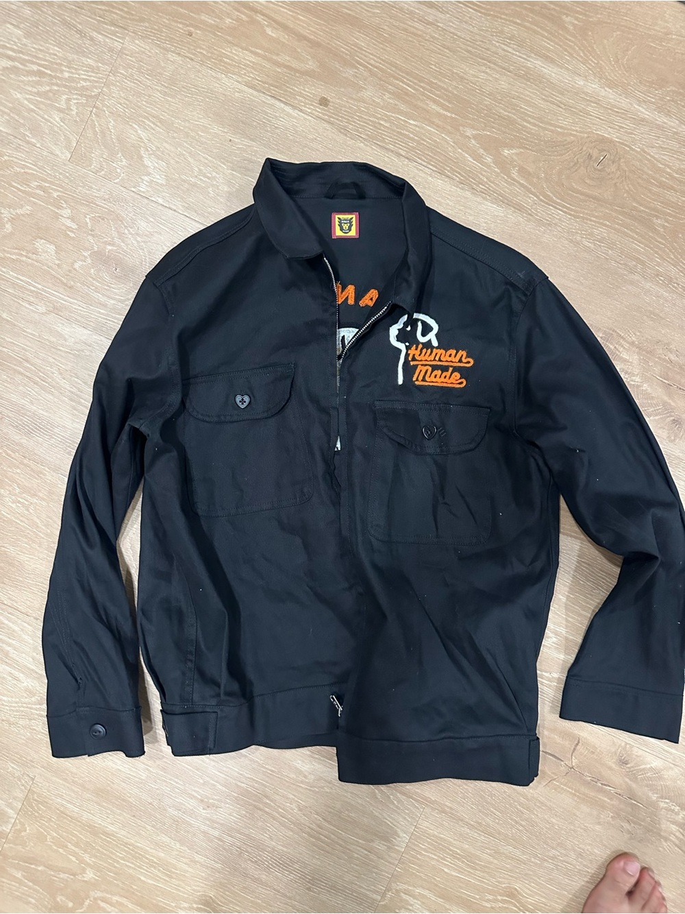 Human Made Black Jacket with Orange Logo Embroidery